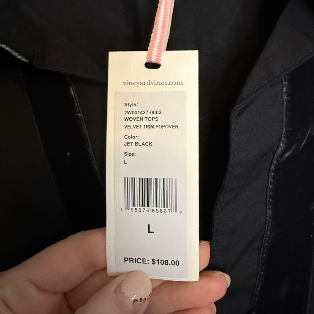 Vineyard Vines Women’s Velvet Trim Popover Top - Picture 2 of 3